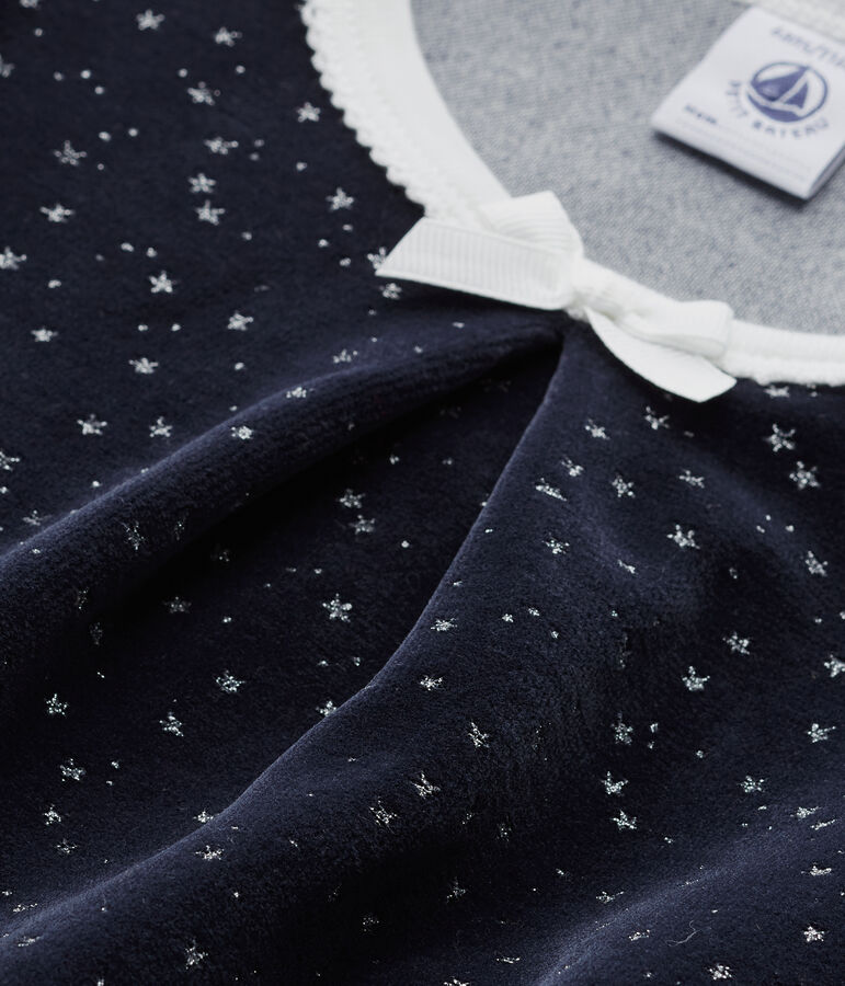 Chemise de nuit fille en bouclette velours blau/grau
