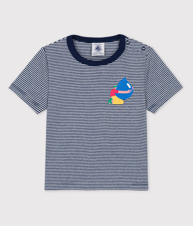 Baby-T-Shirt Petit Bateau &times; Water Family blau/weiss