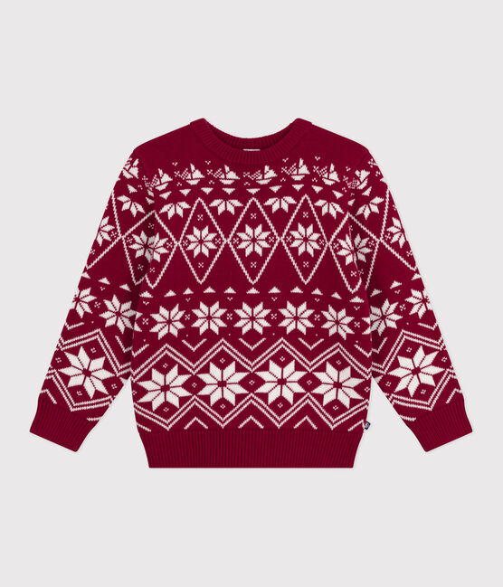 Kinder-Pullover aus Wolle und Baumwolle mit Muster rot AMARANTE/ AVALANCHE