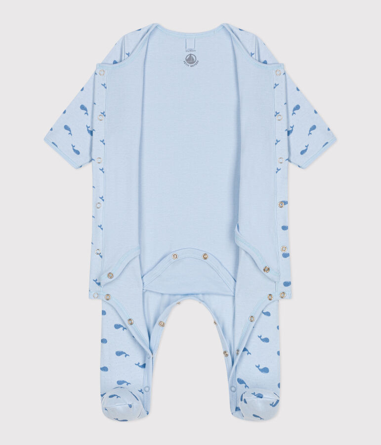 Baby-Bodyjama aus Doppeljersey mit Walen blau/blau