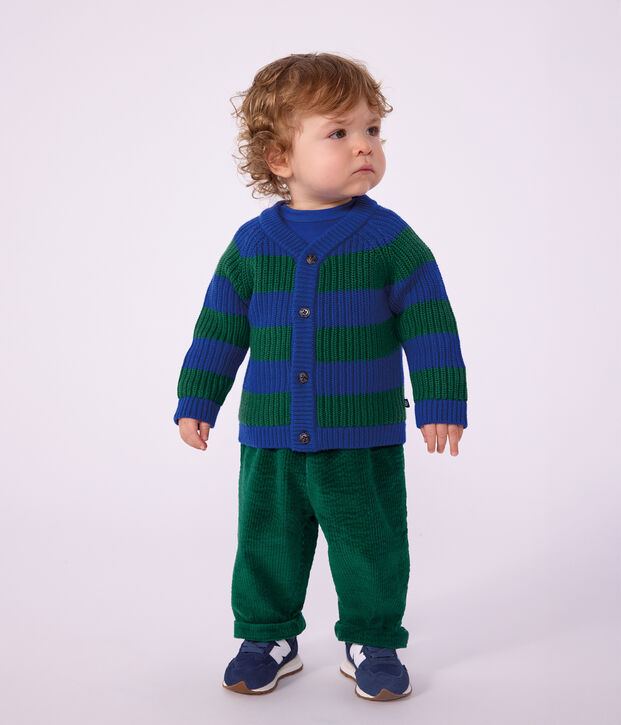 Baby-Cardigan aus Woll- und Baumwollstrick mit Streifen vielfarbig/gr&uuml;n
