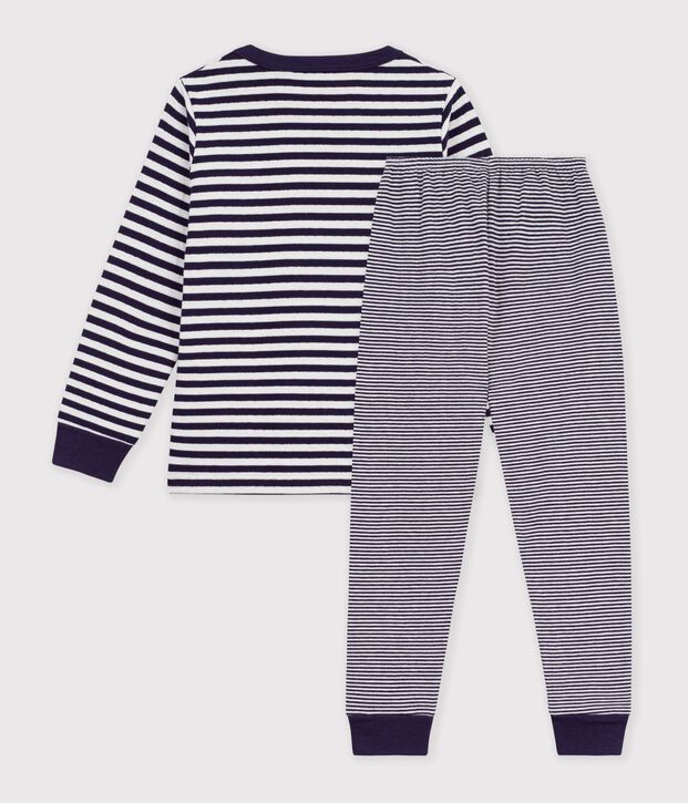 Kinder-Pyjama aus Doppeljersey mit Streifen blau/naturfarben
