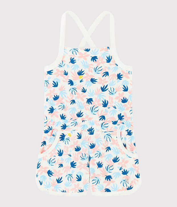Kurzer Kinder-Overall aus Boucl&eacute;-Frottee f&uuml;r M&auml;dchen weiss/vielfarbig