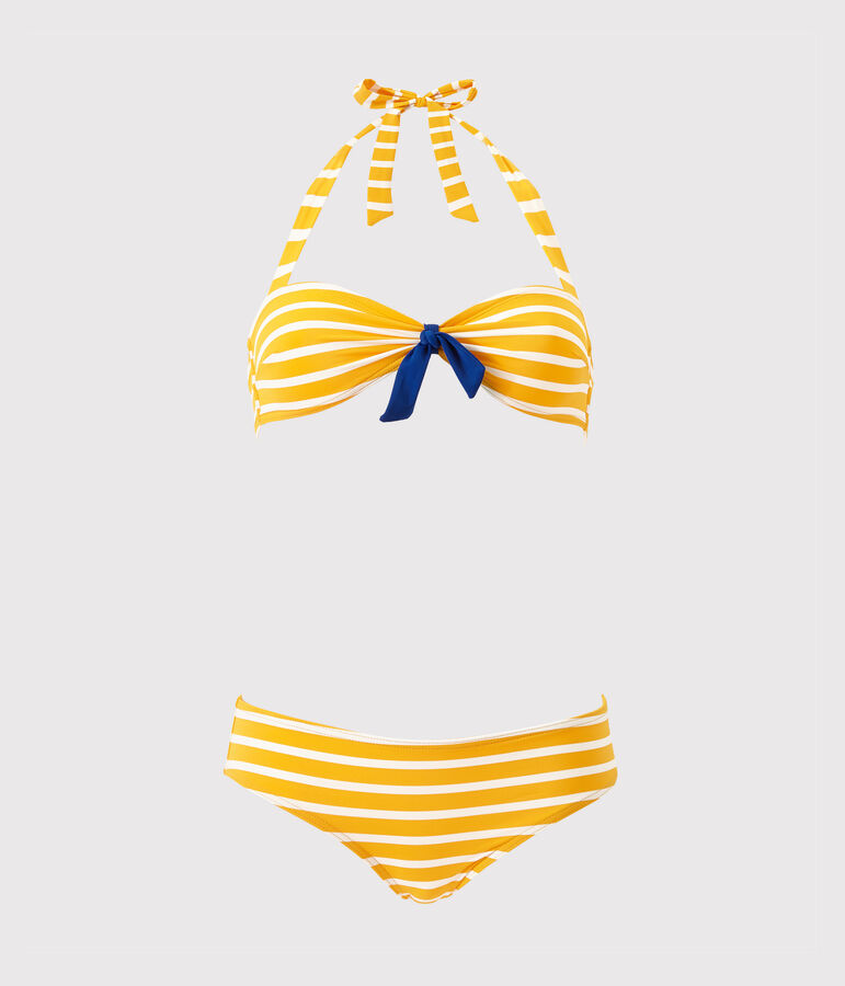 Gestreifter Damen-Bikini gelb/weiss