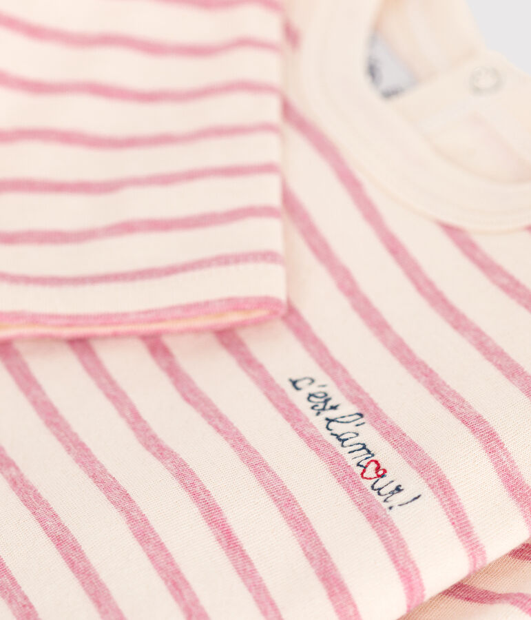 Lang&auml;rmeliges Baby-T-Shirt aus Doppeljersey naturfarben/rosa