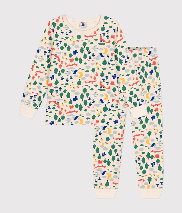 Kinder-Pyjama aus aufgerautem Molton mit Waldmotiv weiss AVALANCHE/ MULTICO