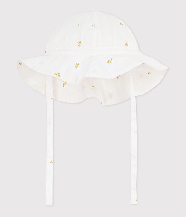 Breitkrempiger Baby-Sonnenhut aus Popeline mit Blumenmuster f&uuml;r M&auml;dchen weiss/gr&uuml;n