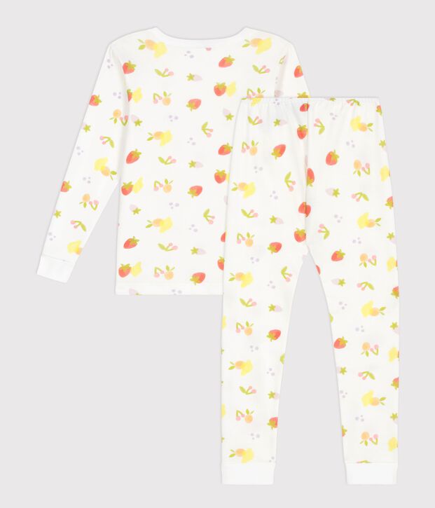Eng anliegender Kinder-Pyjama aus Baumwolle mit Fruchtmotiv weiss/vielfarbig
