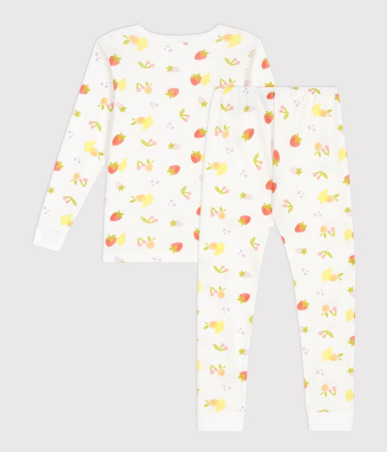 Eng anliegender Kinder-Pyjama aus Baumwolle mit Fruchtmotiv weiss MARSHMALLOW/weiss MULTICO
