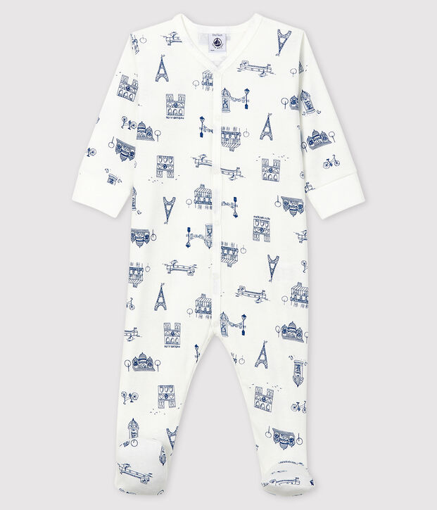 Baby-Strampler 'Paris' aus Rippstrick weiss/blau