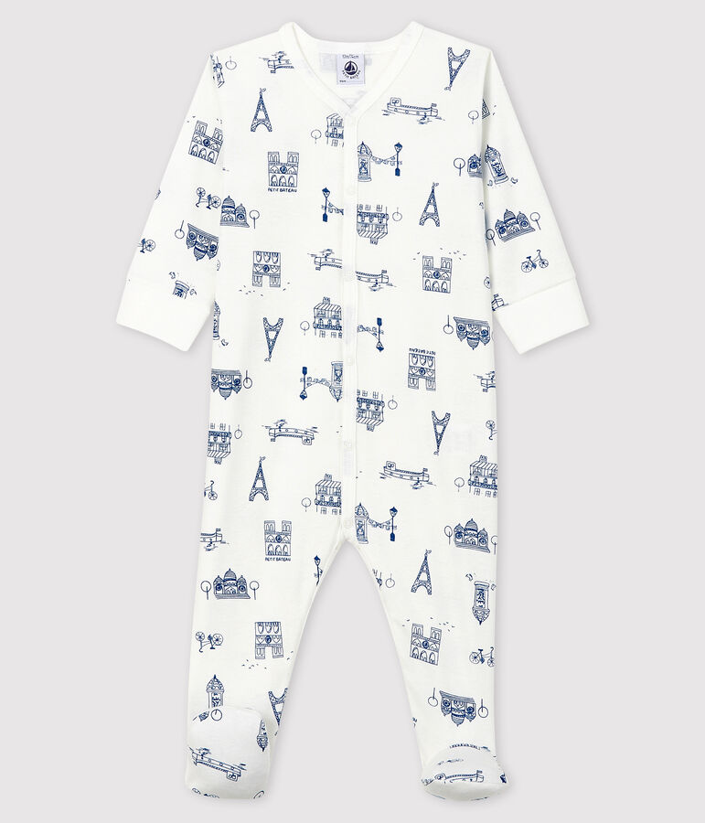 Baby-Strampler 'Paris' aus Rippstrick weiss/blau