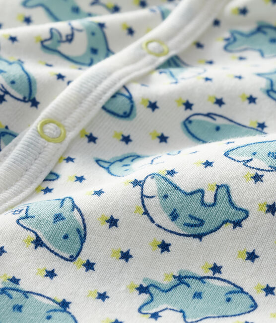 Baby-Strampler aus Rippstrick weiss MARSHMALLOW/weiss MULTICO