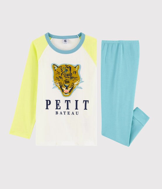 Kinderpyjama aus Baumwolle mit Leopardenmotiv für Jungen gelb SUNNY/weiss MULTICO