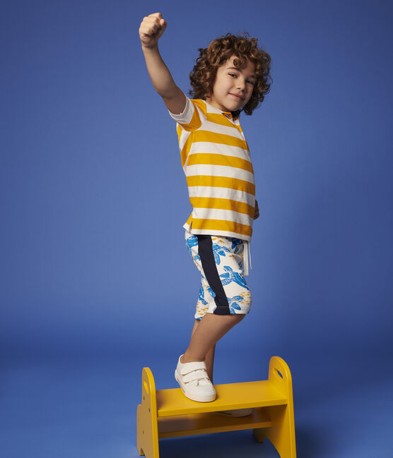 Kurzärmeliges Kinder-Poloshirt aus Jersey für Jungen gelb TEHONI/weiss MARSHMALLOW