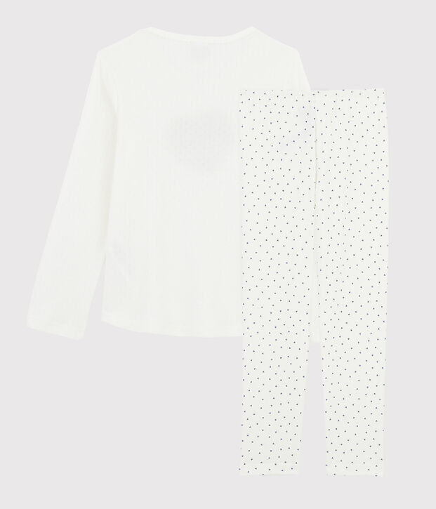 Kinderpyjama aus Rippstrick mit Mini-Herzchen, f&uuml;r M&auml;dchen weiss/blau