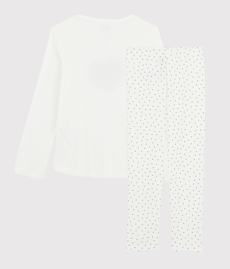 Kinderpyjama aus Rippstrick mit Mini-Herzchen, f&uuml;r M&auml;dchen weiss/blau