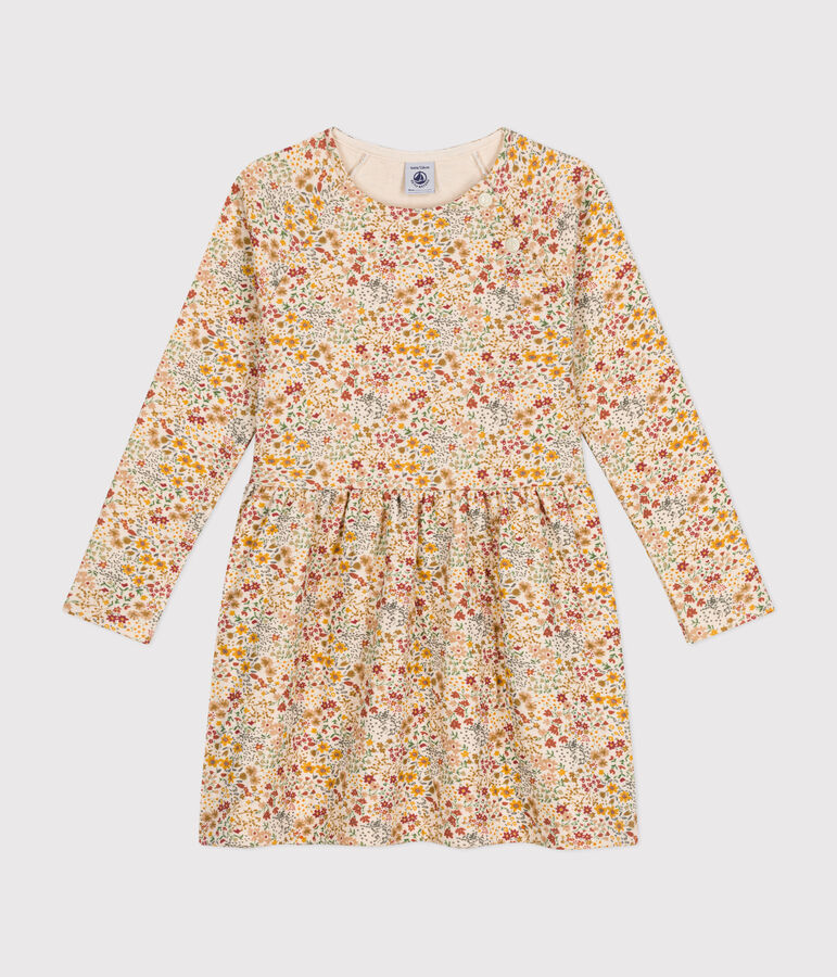 Lang&auml;rmeliges Kinder-Kleid aus Doppeljersey f&uuml;r M&auml;dchen naturfarben/vielfarbig