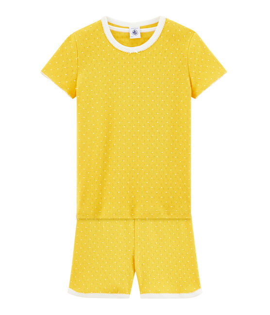 Rippstrick-Kurzpyjama für kleine Mädchen gelb HONEY/weiss MARSHMALLOW