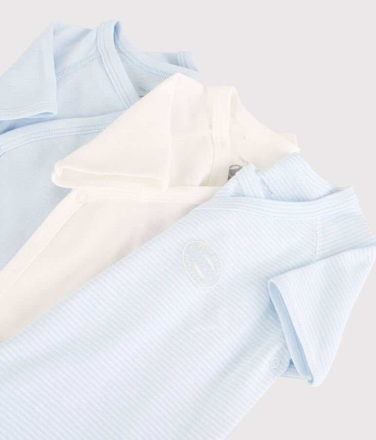 3er-Set kurz&auml;rmelige Baby-Bodys aus Bio-Baumwolle im Kimono-Schnitt mit Ringelstreifen vielfarbig