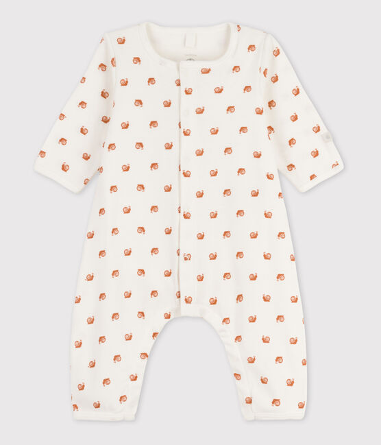 Bedruckter Baby-Bodyjama aus Baumwolle, ohne Füße weiss MARSHMALLOW/ ECUREUIL