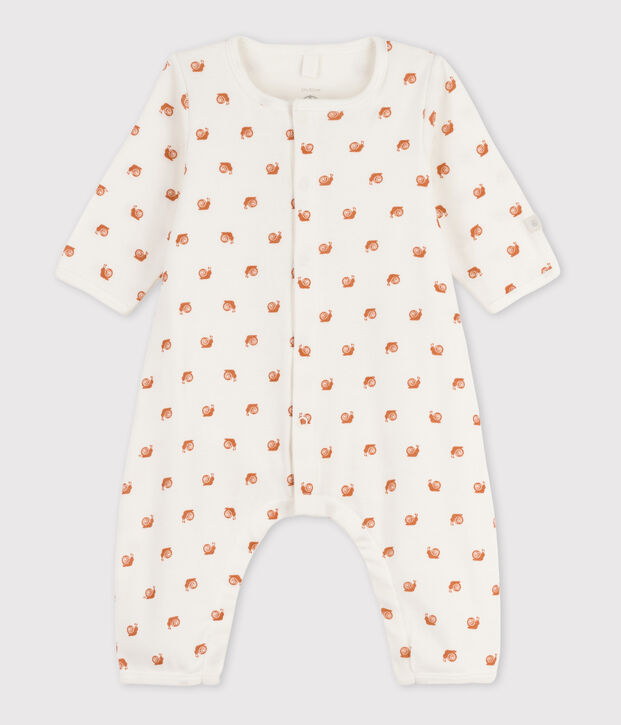 Bedruckter Baby-Bodyjama aus Baumwolle, ohne F&uuml;&szlig;e weiss/braun