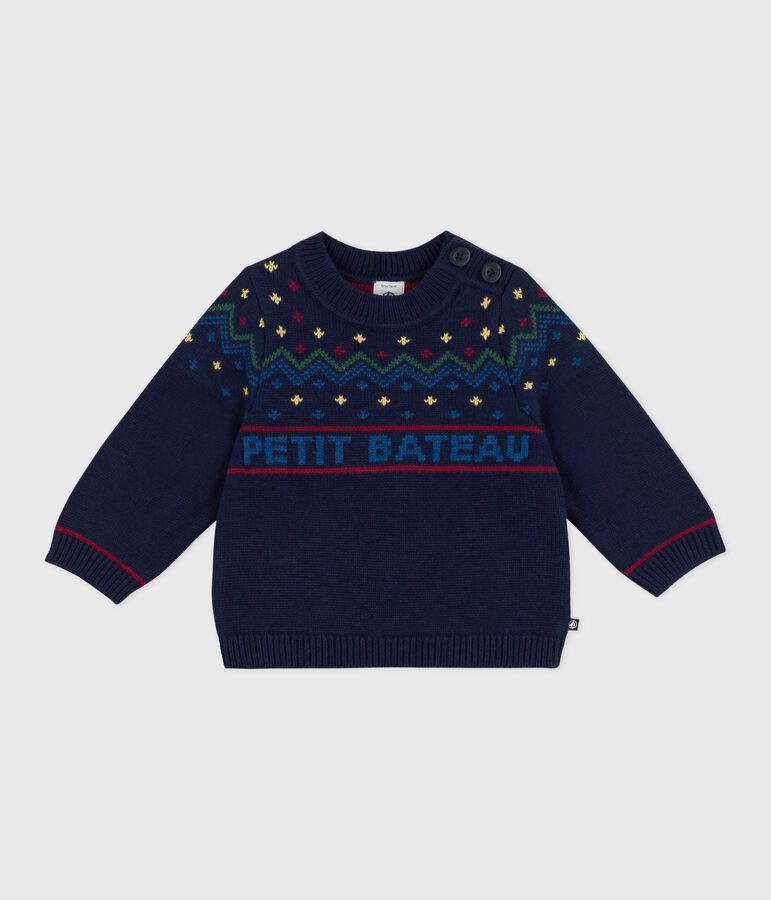 Baby-Pullover aus Wolle und Baumwolle mit Muster blau SOIR/ MULTICO