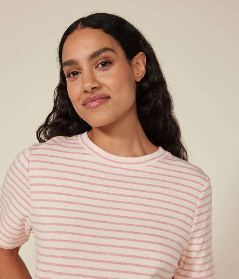 Damen-T-Shirt Le Boxy aus Doppejersey naturfarben/rosa