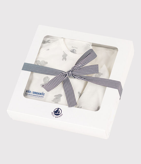 Dreiteiliges Baby-Set aus Baumwolle weiss MARSHMALLOW/grau GRIS