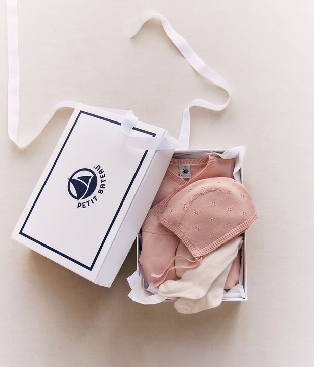 Baby-Geschenkset M&uuml;tzchen, Strampelanzug und Strumpfhose aus Strick vielfarbig