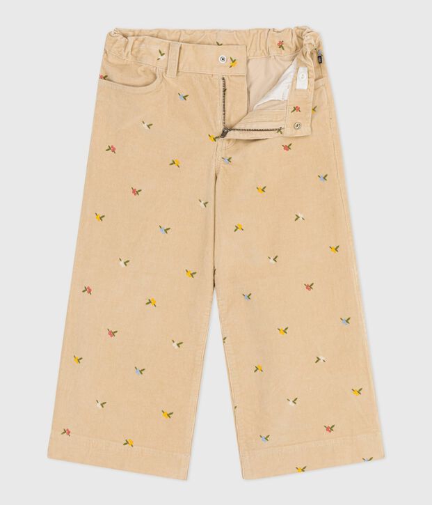 Kinder-Hose aus Fein-Cord mit Muster beige/vielfarbig