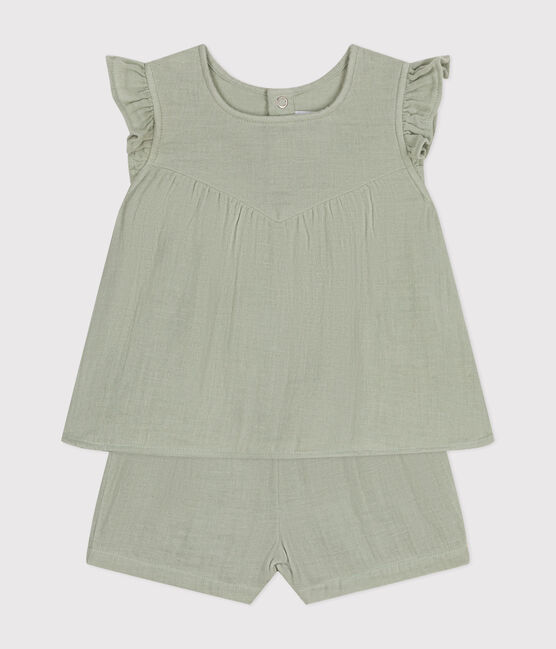 Baby-Set mit Bluse und Shorts aus Musselin-Stoff grün HERBIER