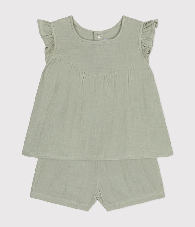 Baby-Set mit Bluse und Shorts aus Musselin-Stoff gr&uuml;n