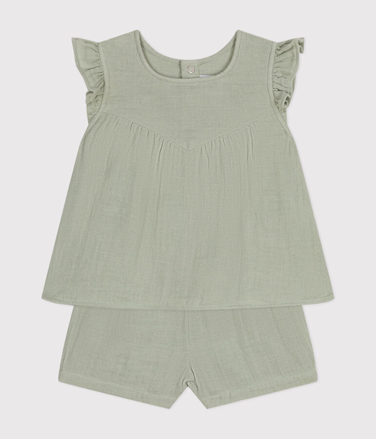 Baby-Set mit Bluse und Shorts aus Musselin-Stoff gr&uuml;n HERBIER