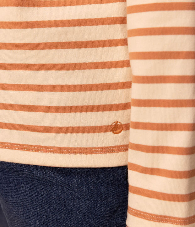Gekn&ouml;pftes Streifenshirt aus Baumwolle f&uuml;r Damen naturfarben/rosa