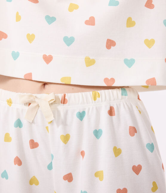 Damen-Kurzpyjama aus Baumwolle mit Herzmotiv weiss MARSHMALLOW/weiss MULTICO