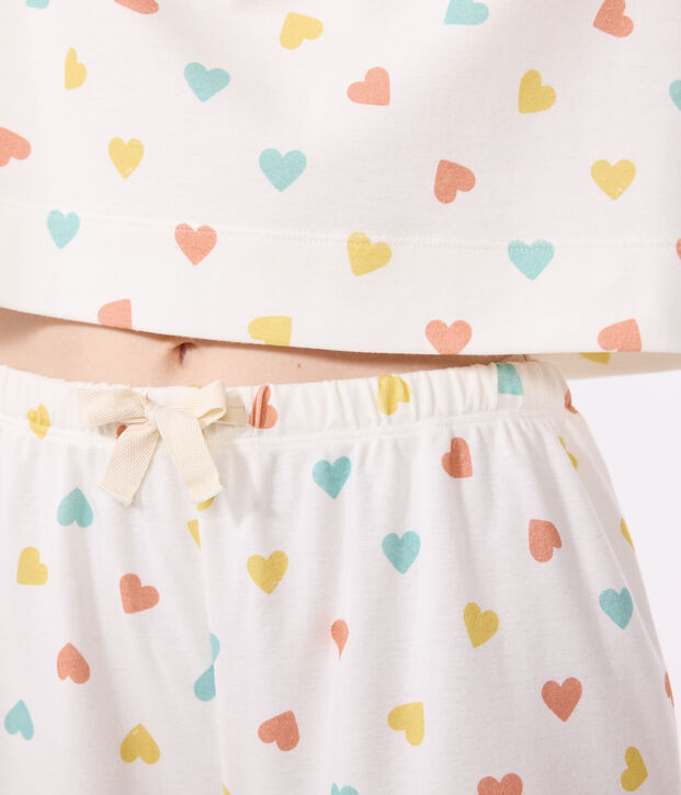 Damen-Kurzpyjama aus Baumwolle mit Herzmotiv weiss/vielfarbig