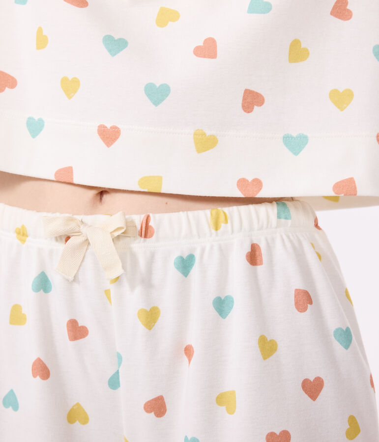 Damen-Kurzpyjama aus Baumwolle mit Herzmotiv weiss/vielfarbig