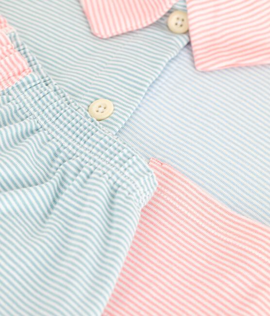 Gestreifte Damen-Pyjamashorts aus Baumwolle mit Knopfleiste weiss MARSHMALLOW/weiss MULTICO