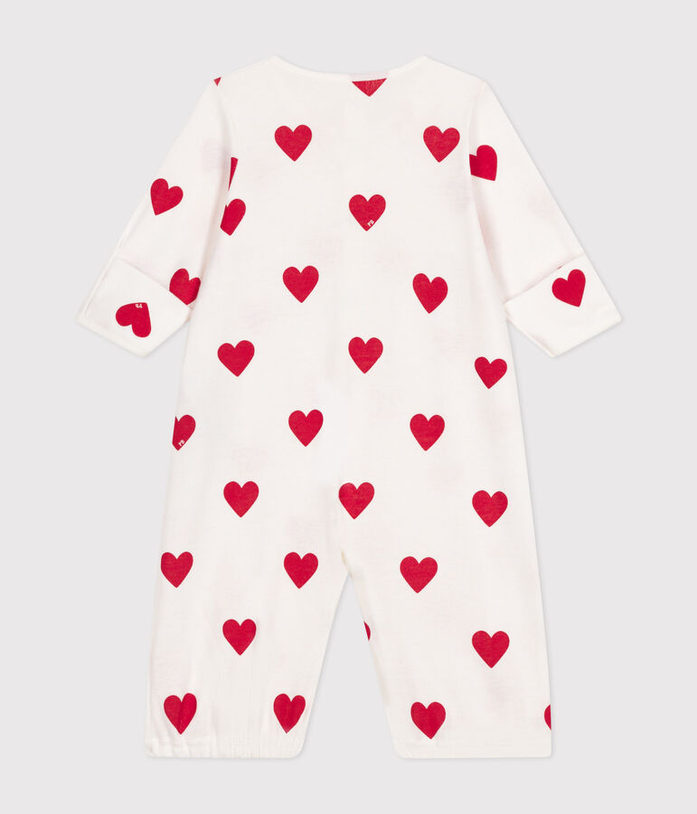 Baby-Kombi-Overall aus Baumwolle mit Herzmuster weiss/rot