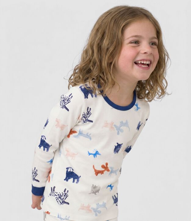 Kinder-Pyjama zum Verkleiden aus Baumwolle mit Hunde-Motiv weiss/vielfarbig