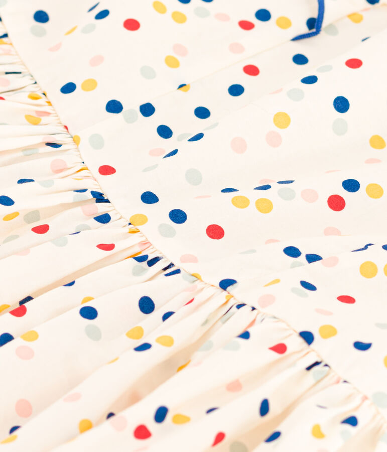&Auml;rmelloses Kinder-kleid aus Popeline mit Punkten weiss MARSHMALLOW/weiss MULTICO