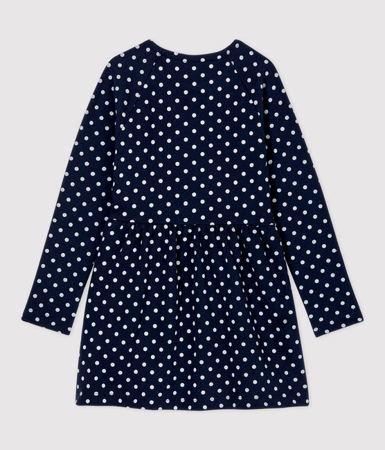 Langärmeliges Kinderkleid aus Molton für Mädchen blau SMOKING/weiss MARSHMALLOW