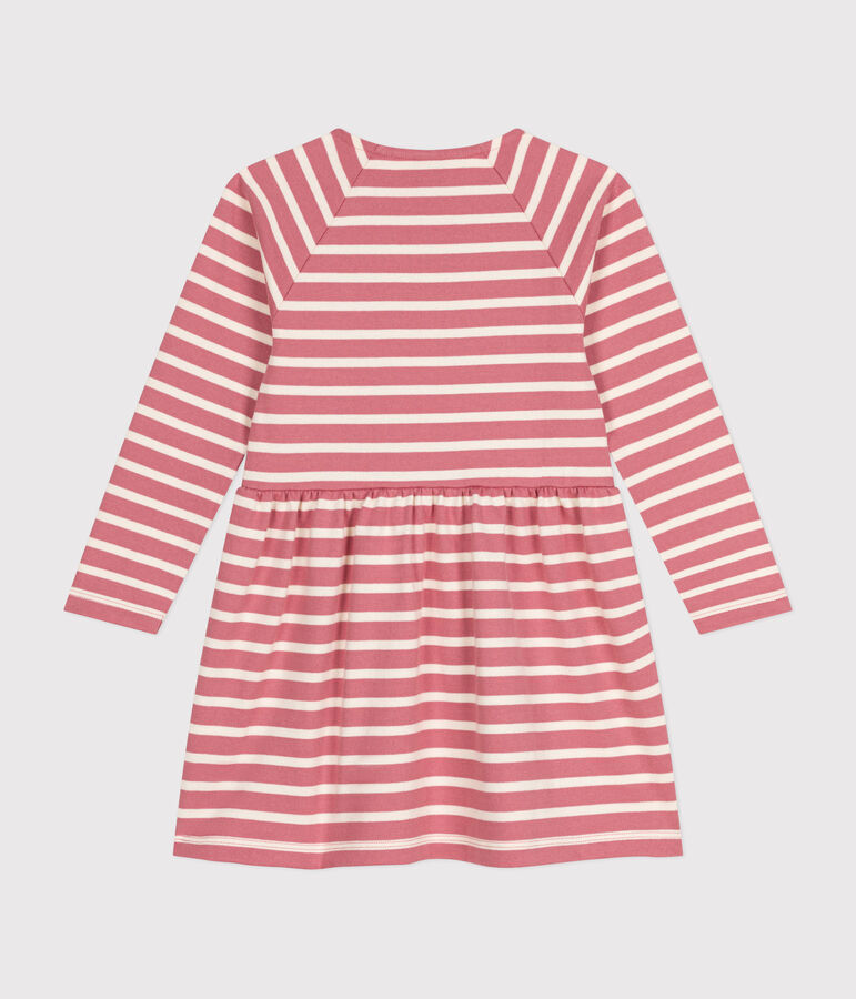 Lang&auml;rmeliges Kinder-Kleid aus festem Baumwollstoff f&uuml;r M&auml;dchen rosa/naturfarben