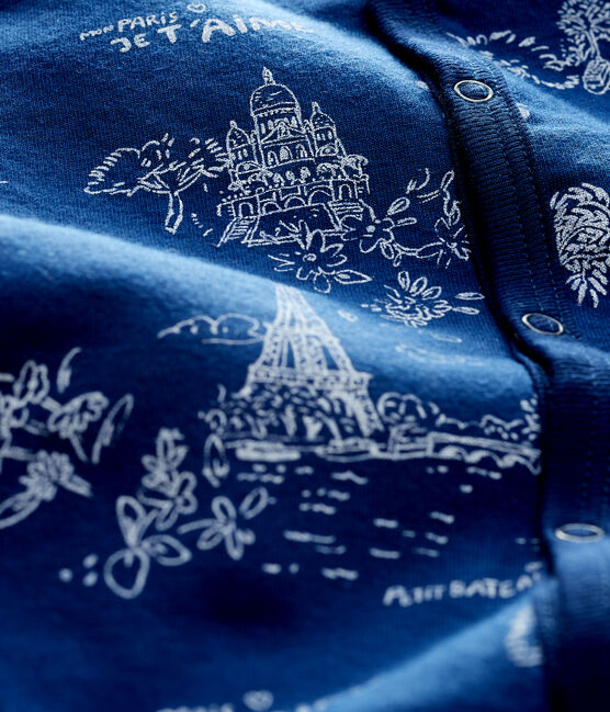 Baby-Strampler aus Doppeljersey mit Paris-Motiv im Toile-de-Jouy-Stil blau MEDIEVAL/weiss MARSHMALLOW