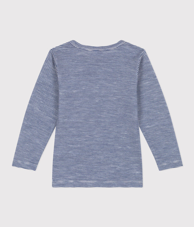 Lang&auml;rmeliges Kinder-T-Shirt aus Wolle und Baumwolle mit Streifen blau/weiss