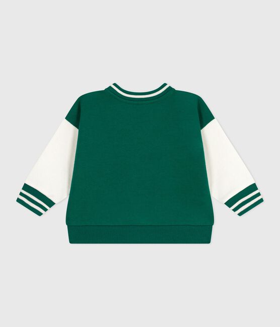 Baby College-Jacke aus zweifarbiger Baumwolle grün EVERGREEN/ MILK