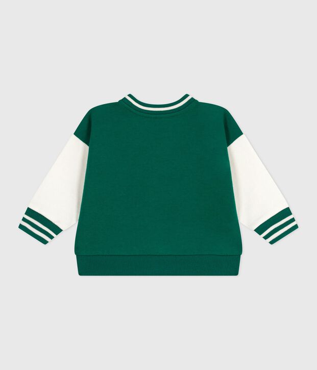Baby College-Jacke aus zweifarbiger Baumwolle gr&uuml;n/naturfarben