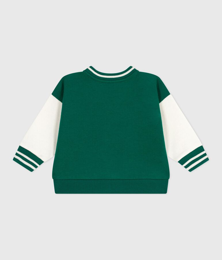 Baby College-Jacke aus zweifarbiger Baumwolle gr&uuml;n/naturfarben