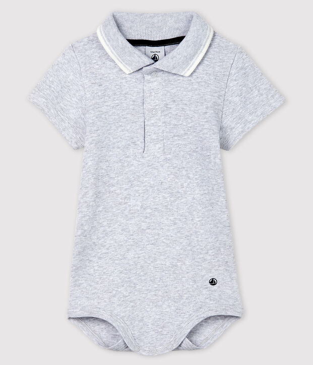 Kurz&auml;rmeliger Baby-Body aus Baumwolle mit Polokragen f&uuml;r Jungen grau
