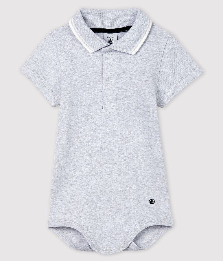 Kurz&auml;rmeliger Baby-Body aus Baumwolle mit Polokragen f&uuml;r Jungen grau